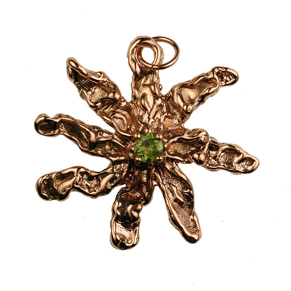 Hand Cast 8 Point Bronze Free Form Star Pendant With Faceted Peridot Stone