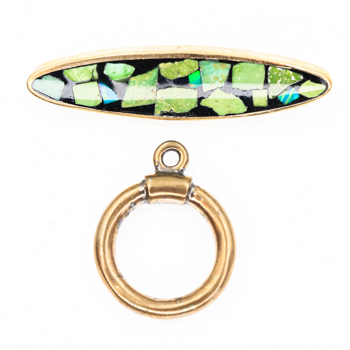 (bzct056-N011) Bronze Inlay Toggle with Turquoise and Synthetic Opal