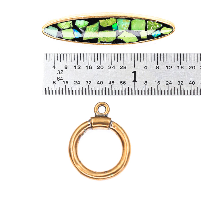 (bzct056-N011) Bronze Inlay Toggle with Turquoise and Synthetic Opal