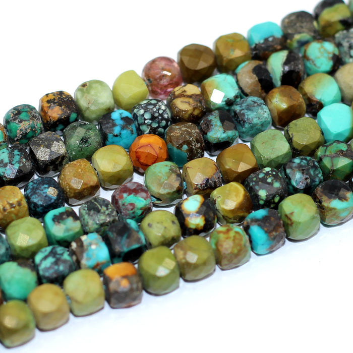 (turq017) 4mm Faceted Cube Turquoise