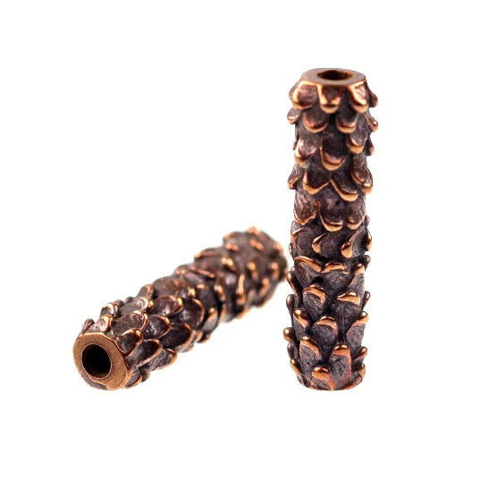 (bzbd014-9458)  Handmade Solid Bronze Textured Tube Bead. - Scottsdale Bead Supply