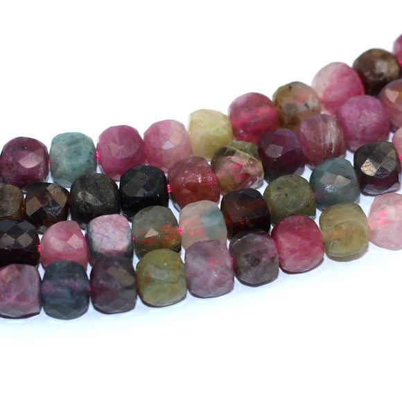 5mm Faceted Cube Tourmaline Beads