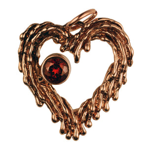 Bronze Textured Heart Pendant w/ Garnet
