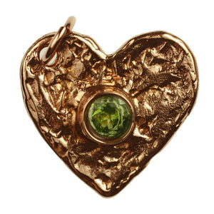 Bronze Flat Heart, 2mm Thick w/Peridot Center stone