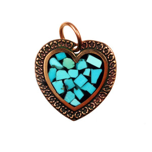 Bronze Heart Pendant With Turquoise Inlay