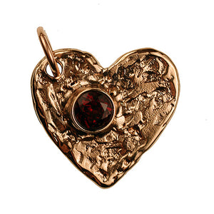 Bronze Flat Heart, 2mm Thick with Faceted Garnet