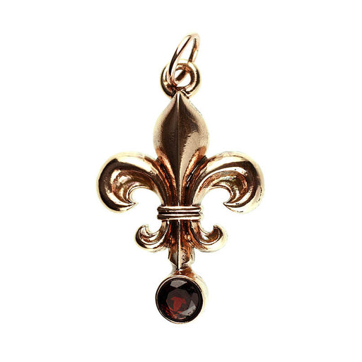 Bronze Small Fleur De Li w/ Garnet Center Stone