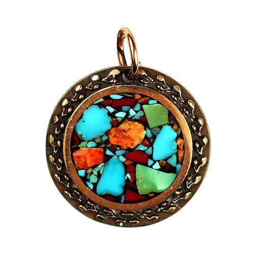 Bronze Round Pendant w/ Multi Inlay