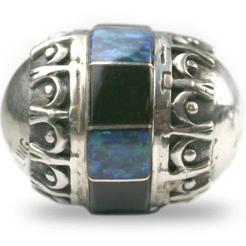 Onyx & Synthetic Blue Opal Inlay Bead