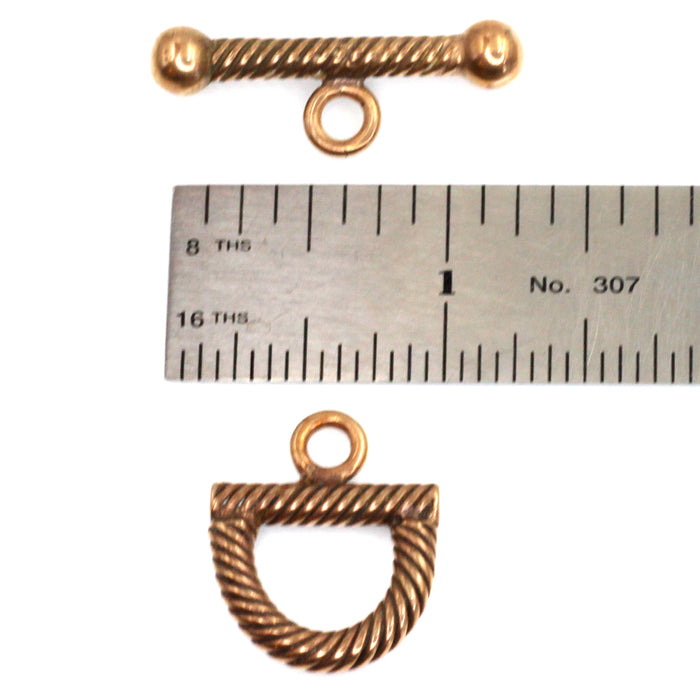 (bzct041-9060) Bronze stirrup shape, lined texture toggle clasp.