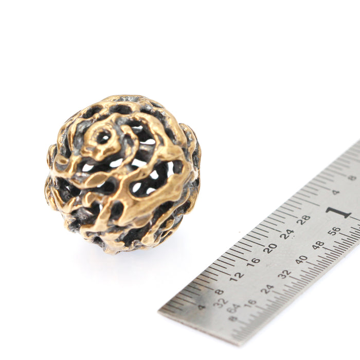 (bzbd007) Bronze Free-Form Large Hollow Textured Ball Bead