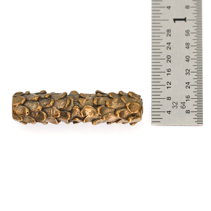 (bzbd014) Handmade Solid Bronze Textured Tube Bead