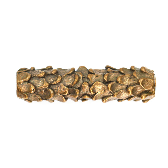(bzbd014) Handmade Solid Bronze Textured Tube Bead