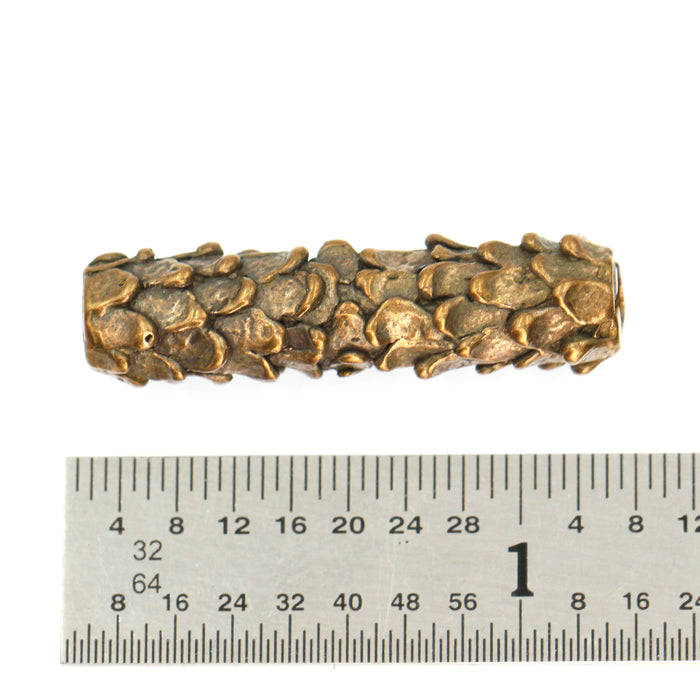 (bzbd014) Handmade Solid Bronze Textured Tube Bead