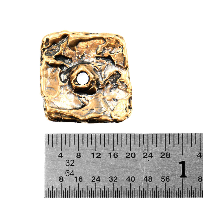 (bzbd121) Flat Bronze Square Textured Bead