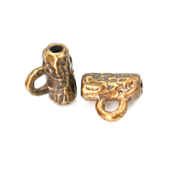 (bzbd025) Textured Bronze Barrel Bead with Ring
