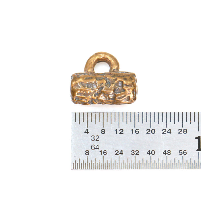 (bzbd025) Textured Bronze Barrel Bead with Ring