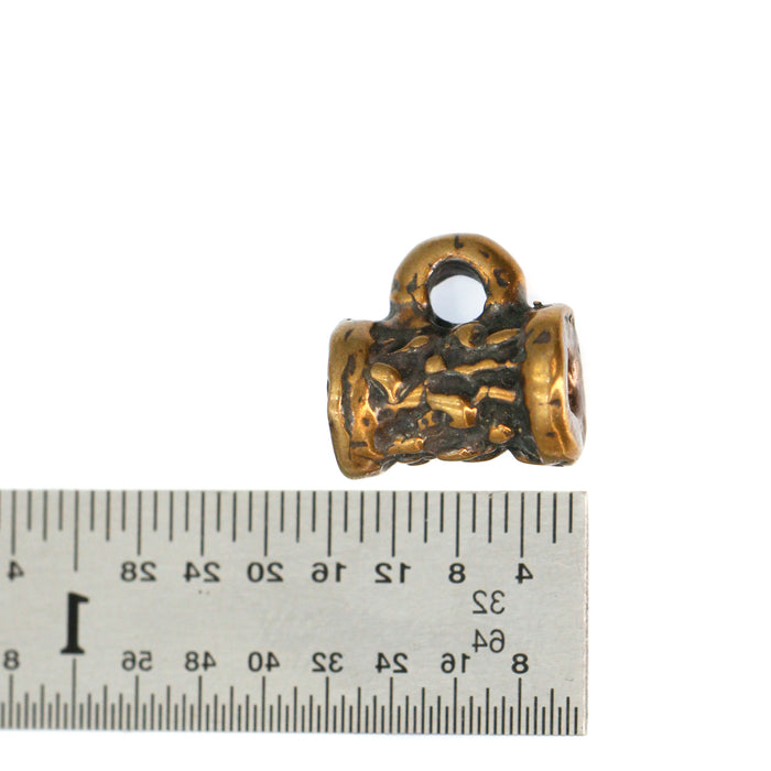 (bzbd026) Textured Bronze Tube Bead with Ring