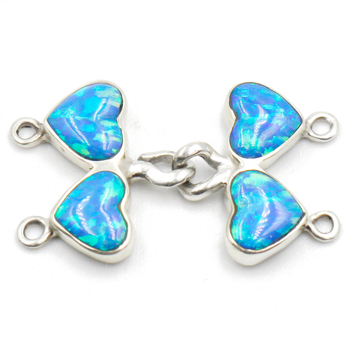 (ICL-030) 2-strand synthetic Blue Opal heart clasp