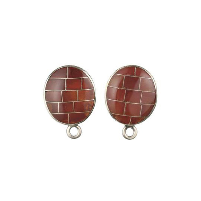 (ET-010) Carnelian Oval Inlay Earring Top