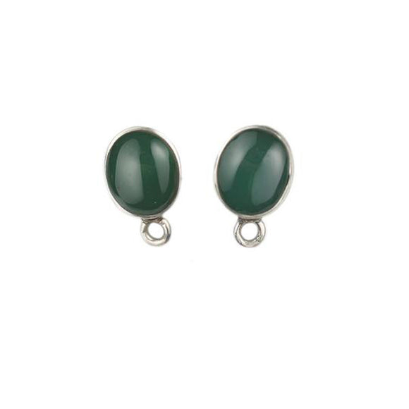 ET-016 Green Agate Sm Oval Earring Tops