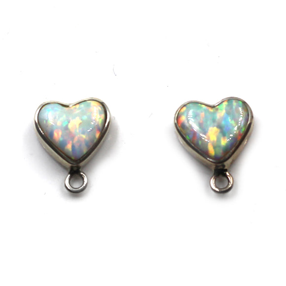 Heart Shape White Opal Earring Tops