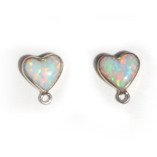 Heart Shape White Opal Earring Tops
