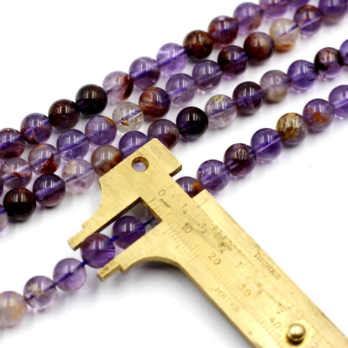 (AMT-009)  Super 7 Amethyst Beads 8 mm round