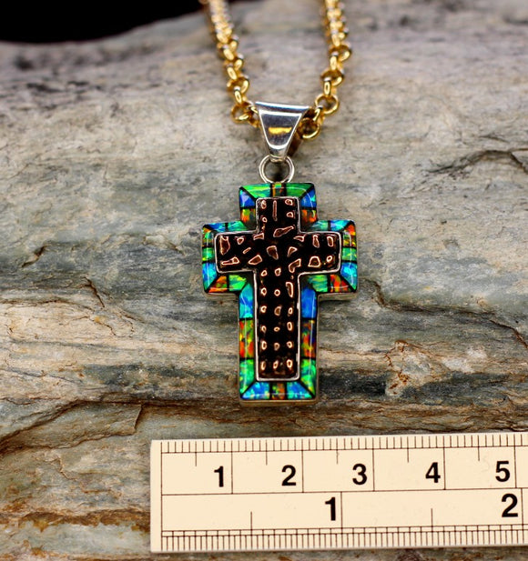 stone inlay cross pendant