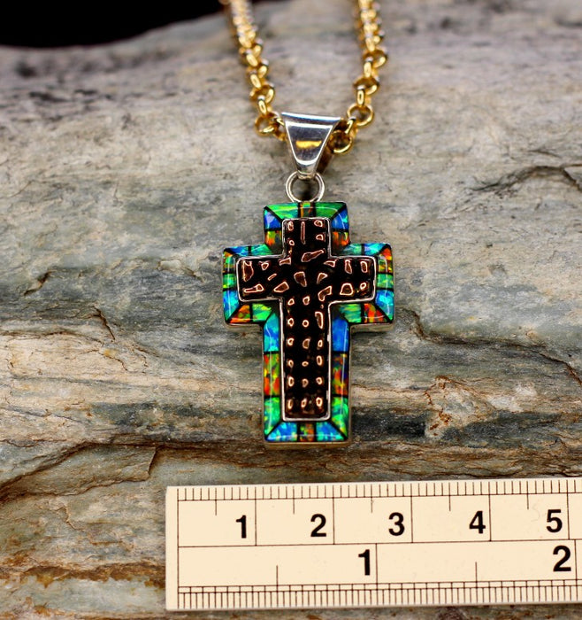 Stone Inlay Cross Pendant
