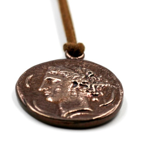 (bzrc021-9523) Greek coin with bust/multi horse chariot (Reproduction)