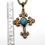 (OOAK028) Handmade Bronze Cross with beautiful old Kingman Turquoise stone.