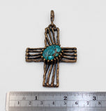 (ABR023)  Old World Bronze Cross W/ Spider web Turquoise