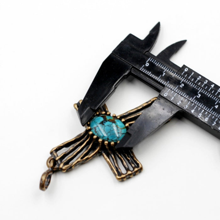(ABR023)  Old World Bronze Cross W/ Spider web Turquoise