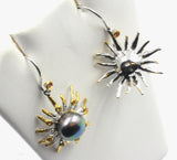 Fresh Water Pearl Earrings w/ Golden Sapphires set in Sterling Silver.