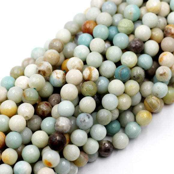(ama008) Faceted 8mm multi colored Amazonite round beads.
