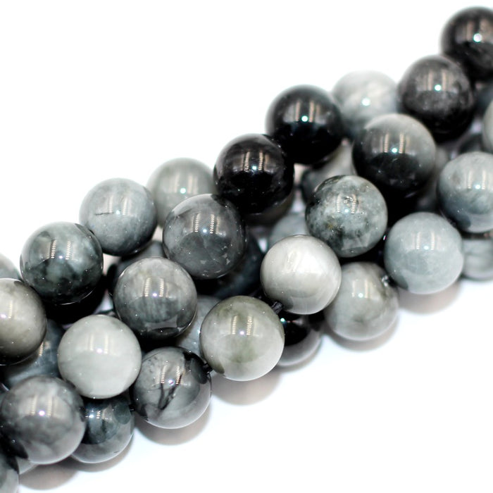 (Hawkeye001)  8mm. Gray/Black Hawkeye Beads