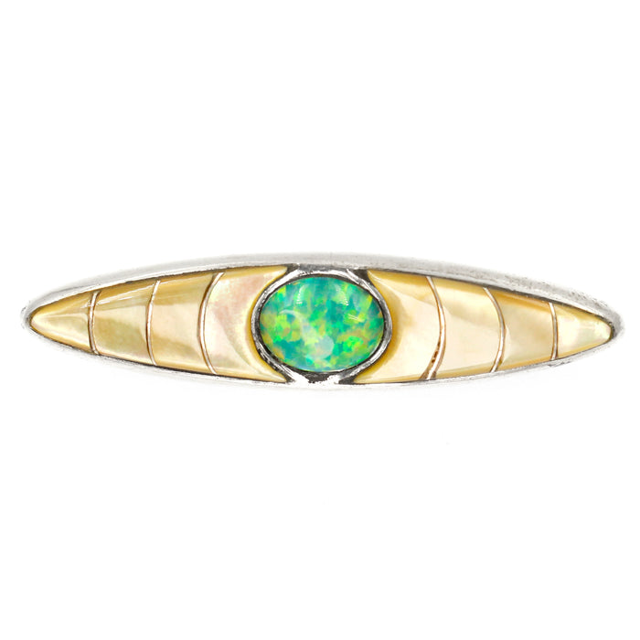 (ITG-082) Green Opal and Gold Lip Toggle