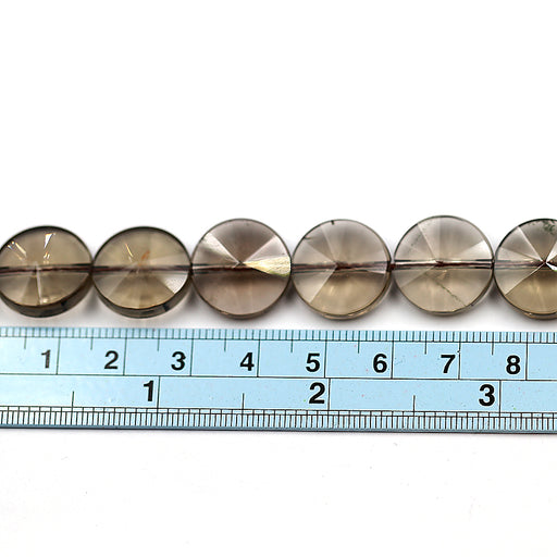 15mm Flat Round Faceted Smoky Quartz