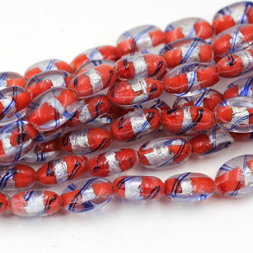 Red & Silver Foil Glass Bead