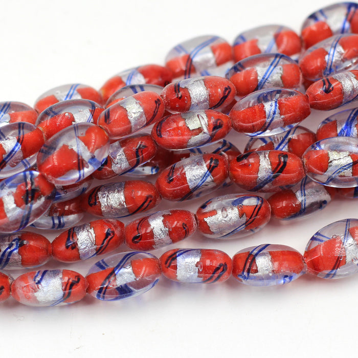 Red & Silver Foil Glass Bead