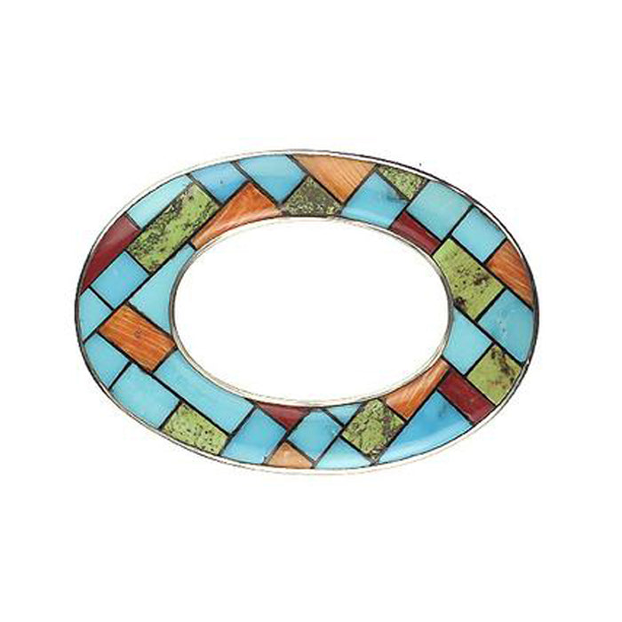 Inlay Lariat Loop SB Turquoise, Gaspeite, Red Coral and Spiny