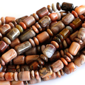 (agate041) Graduated Flame Agate Barrels and Rondelles - Scottsdale Bead Supply