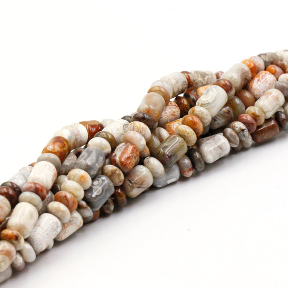 (agate053) Crazy Lace Agate Barrels/Roundells - Scottsdale Bead Supply