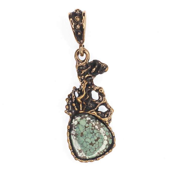 (OOAK009) Bronze And Turquoise Pendant