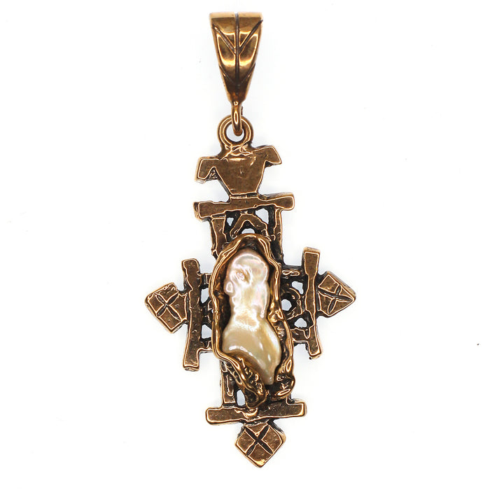 (OOAK007) Bronze And Pearl Pendant