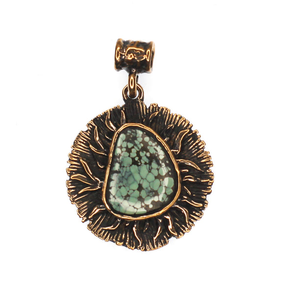 (OOAK011) Bronze and Turquoise Sun Pendant