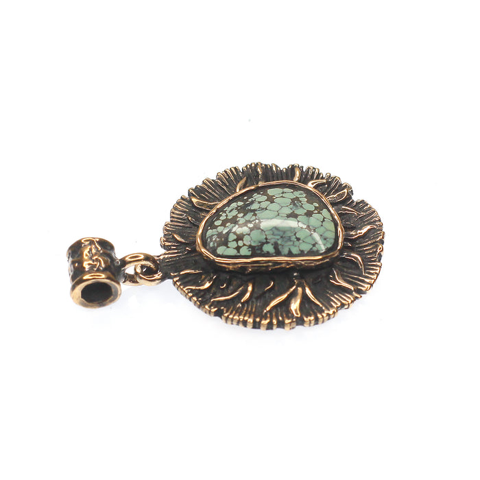 (OOAK011) Bronze and Turquoise Sun Pendant