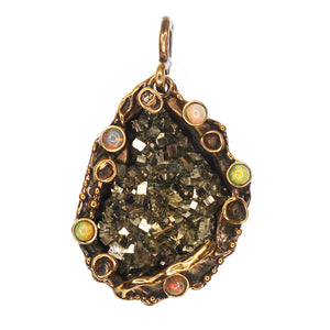 (OOAK013) Bronze, Pyrite and Opal Pendant