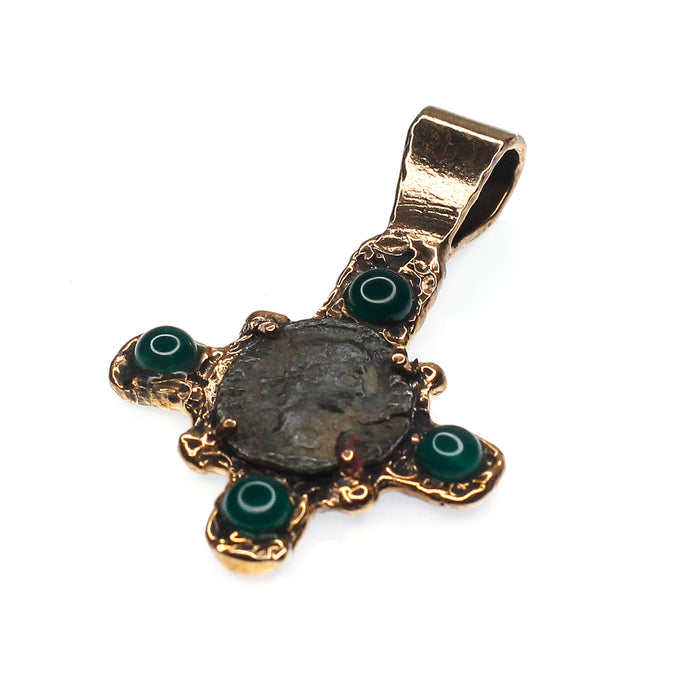 (OOAK018) Bronze Cross with Ancient Coin